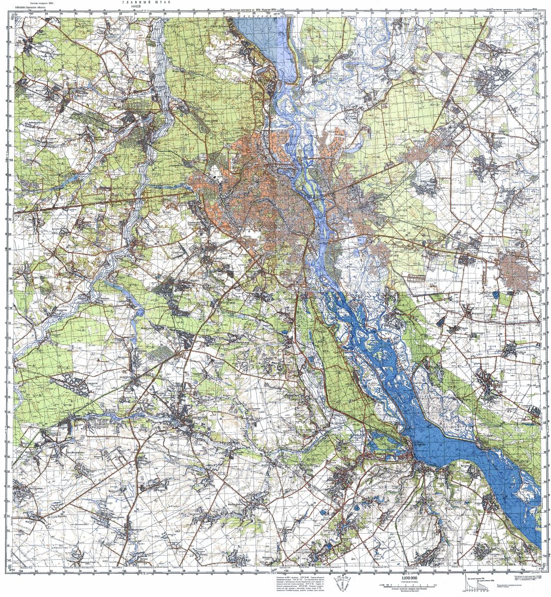 Grande detallado mapa topográfico de ciudad de Kiev en ruso