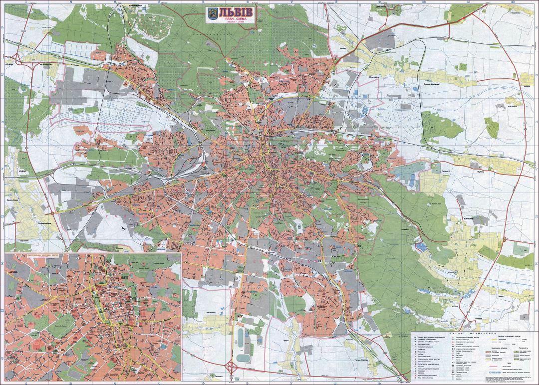 Grande detallado hoja de ruta de ciudad de Lviv en ucraniano