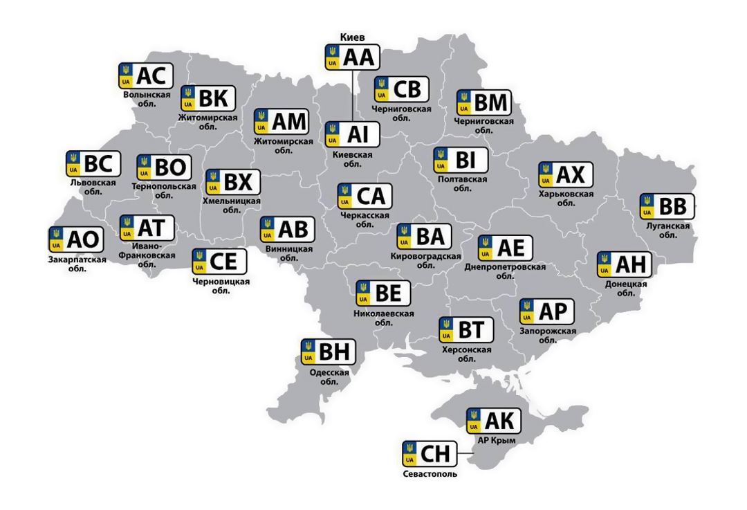 Mapa de las placas de automóviles de Ucrania