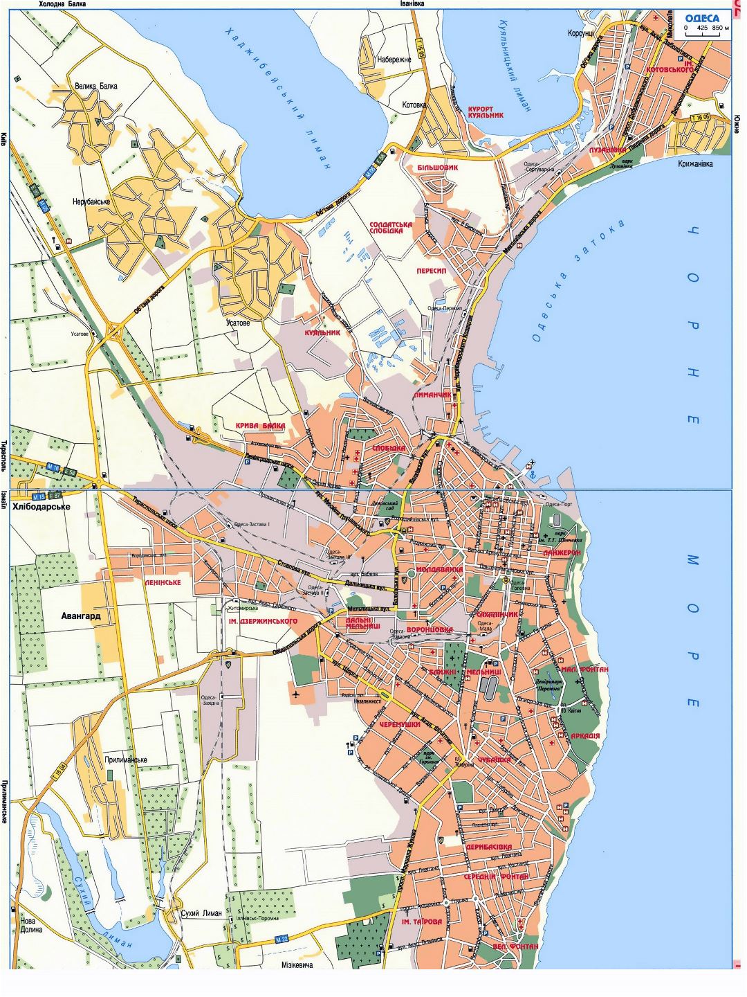 Detallado hoja de ruta de ciudad de Odessa en ucraniano