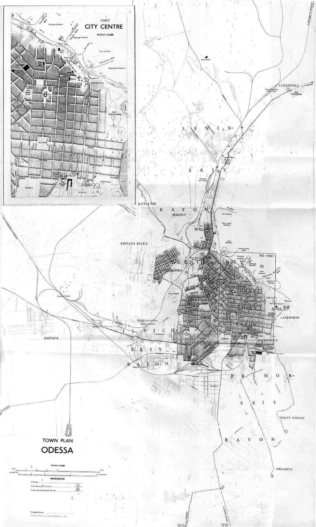 Detallado mapa antiguo de ciudad de Odessa - 1961