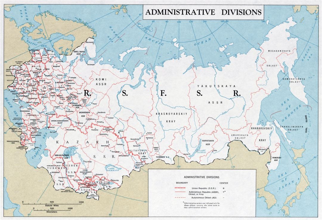 A gran escala mapa de administrativas divisiones de la URSS - 1961