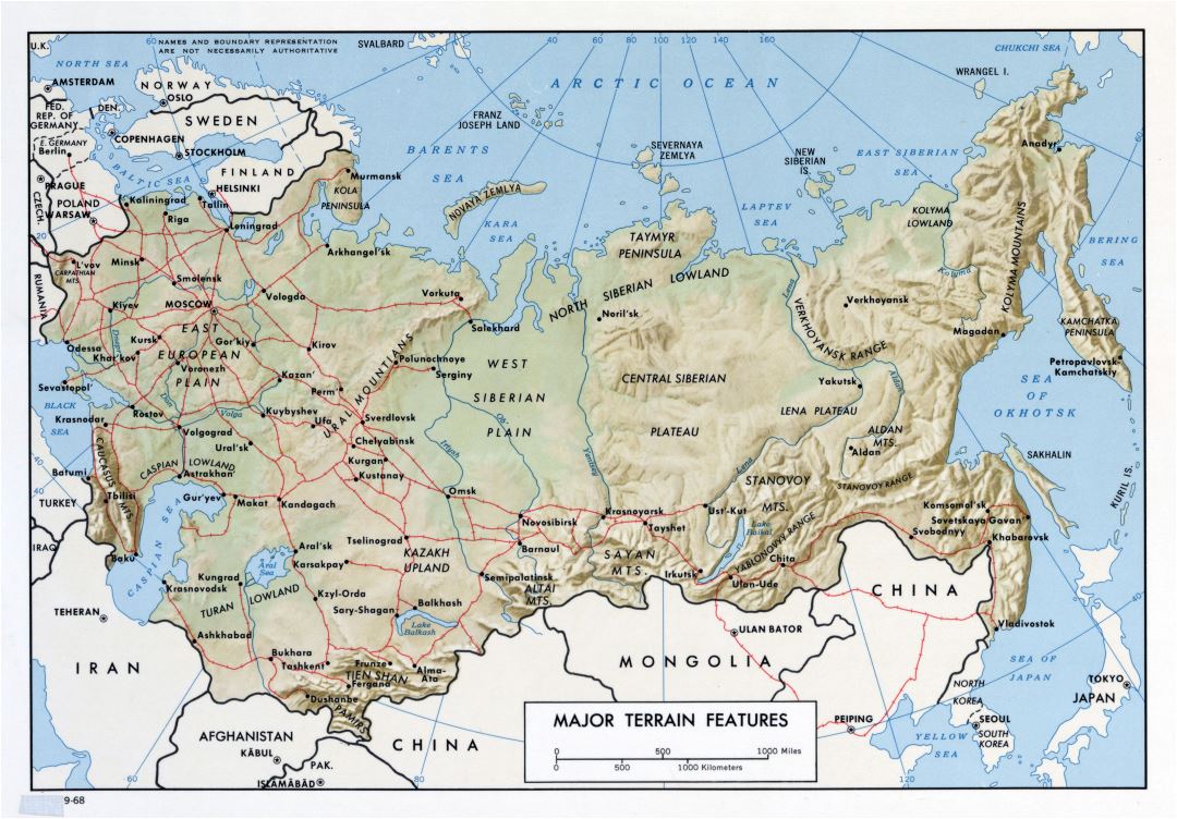 A gran escala terreno mapa de la URSS - 1968