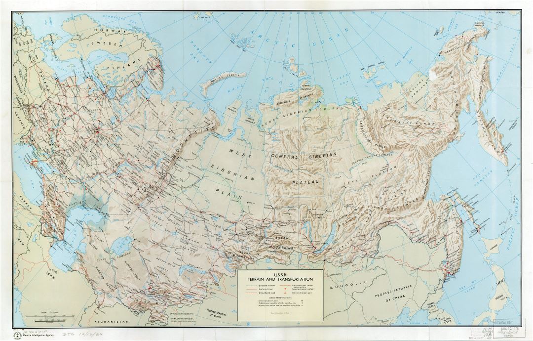 A gran escala terreno y transporte mapa de la URSS - 1974