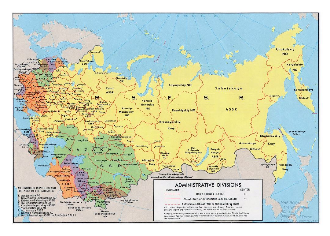 Grande detallado mapa de administrativas divisiones de Unión Soviética - 1974