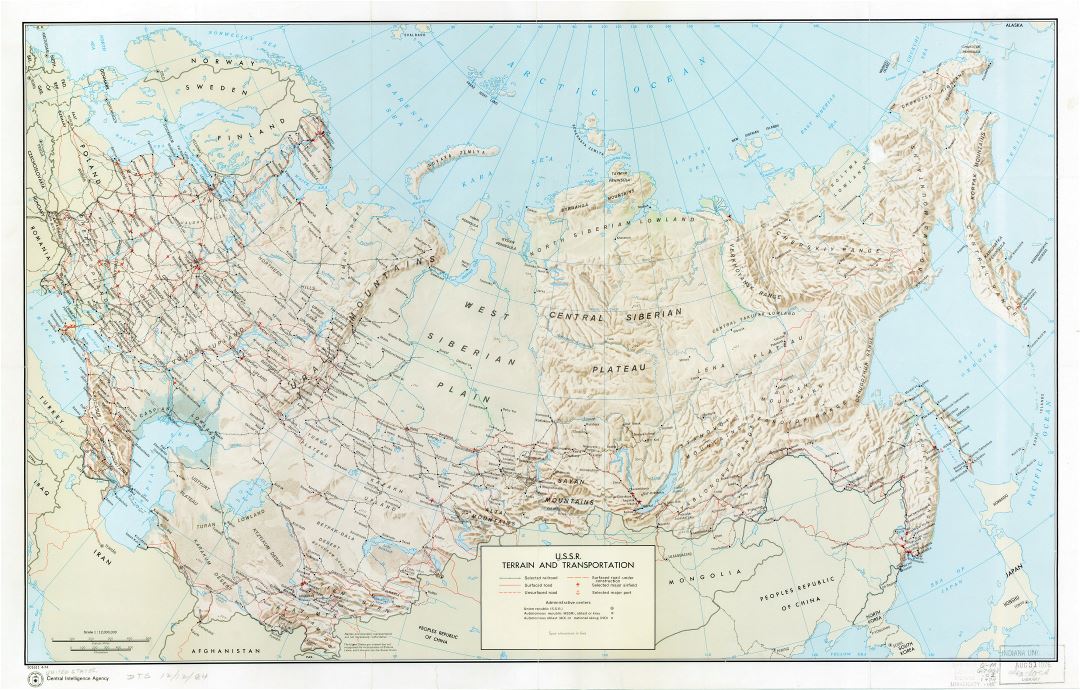 Grande detallado terreno y transporte mapa de la URSS - 1974