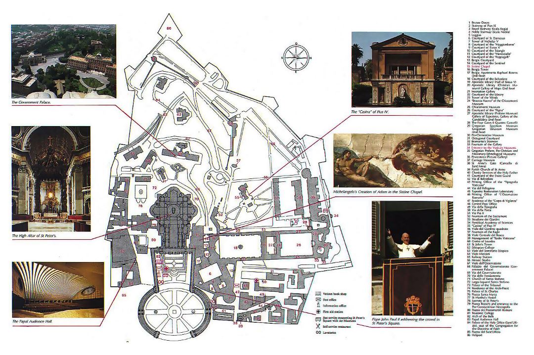 Detallado mapa de zona turístico de ciudad del Vaticano