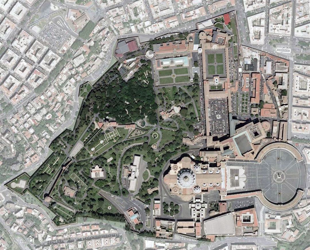 Detallado mapa satelital de ciudad del Vaticano