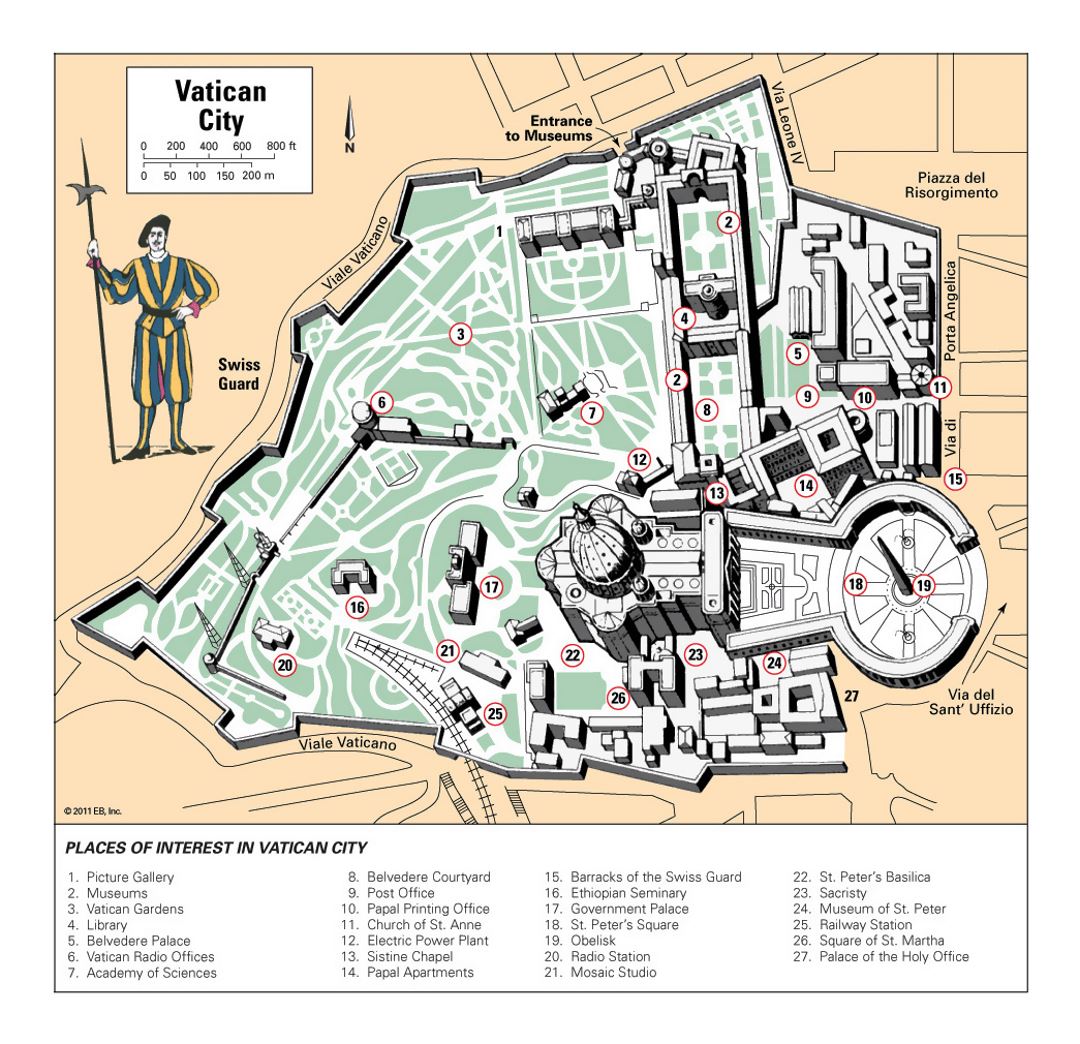 Detallado mapa turístico de ciudad del Vaticano