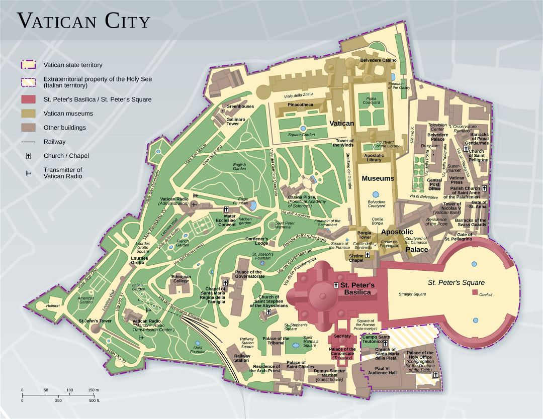 Grande detallado mapa de ciudad del Vaticano con otras marcas