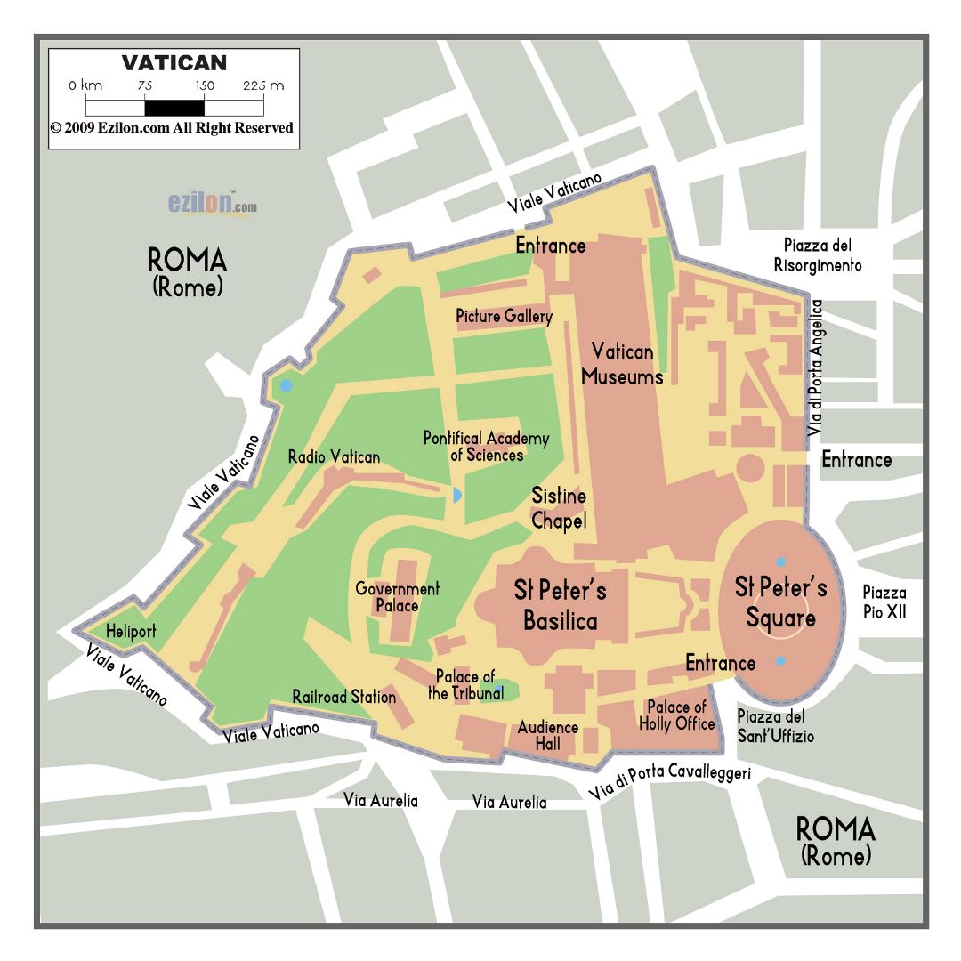Grande mapa político de ciudad del Vaticano con edificios