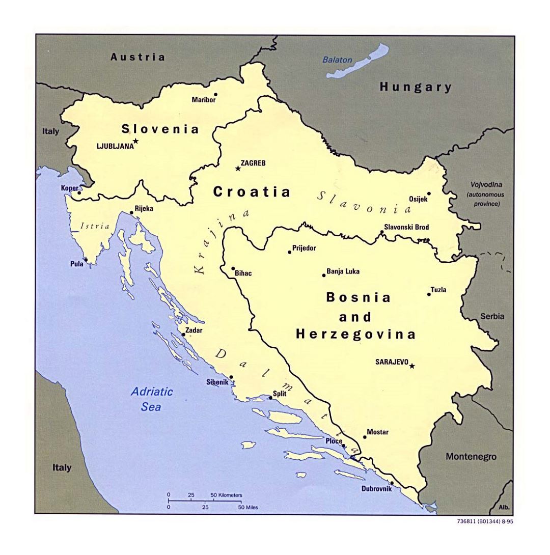 Detallado mapa político de las antiguas repúblicas Yugoslavas occidentales - 1995