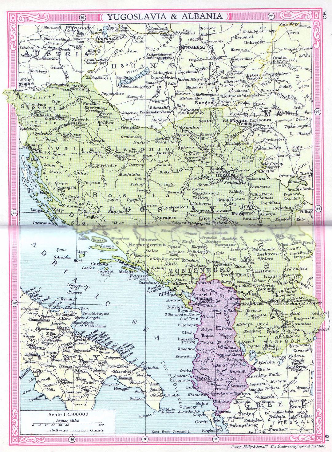 Grande mapa antiguo de Yugoslavia y Albania - 1935
