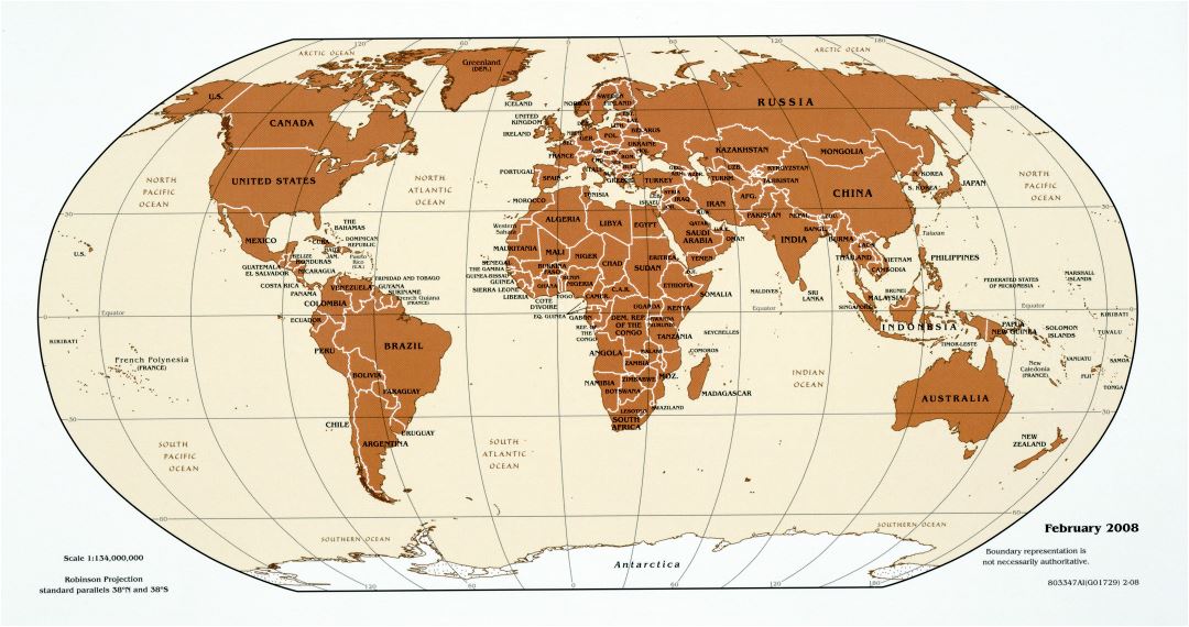 A gran escala mapa político del mundo en rojo - 2008