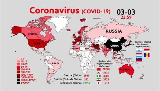 Covid-19 Mapa del Mundo - 2020-03