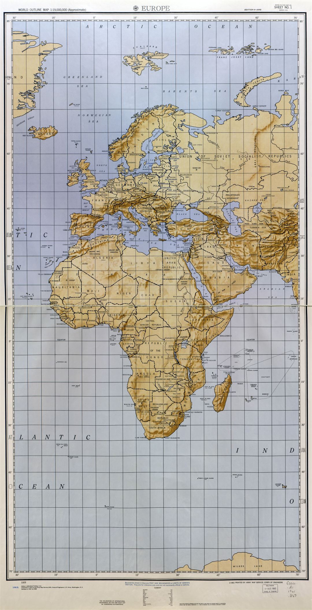Detallado mapa a gran escala Mundial esquema de alivio - parte 2 (Europa) 1961-1962