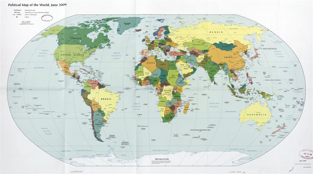 Gran escala del mapa político detallado del mundo con capitales - 2009