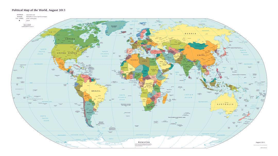 Gran escala del mapa político detallado del mundo con las principales ciudades - 2013