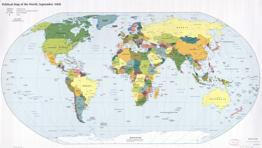 Gran escala del mapa político detallado del mundo con las principales ciudades y capitales - 2008