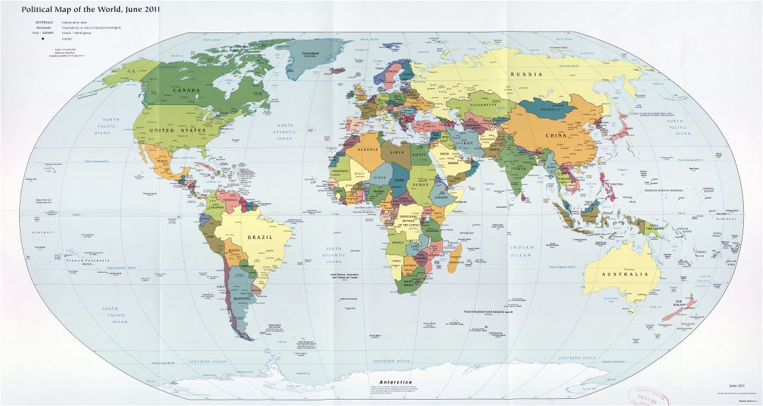 Gran escala detallada mapa político del mundo - 2011