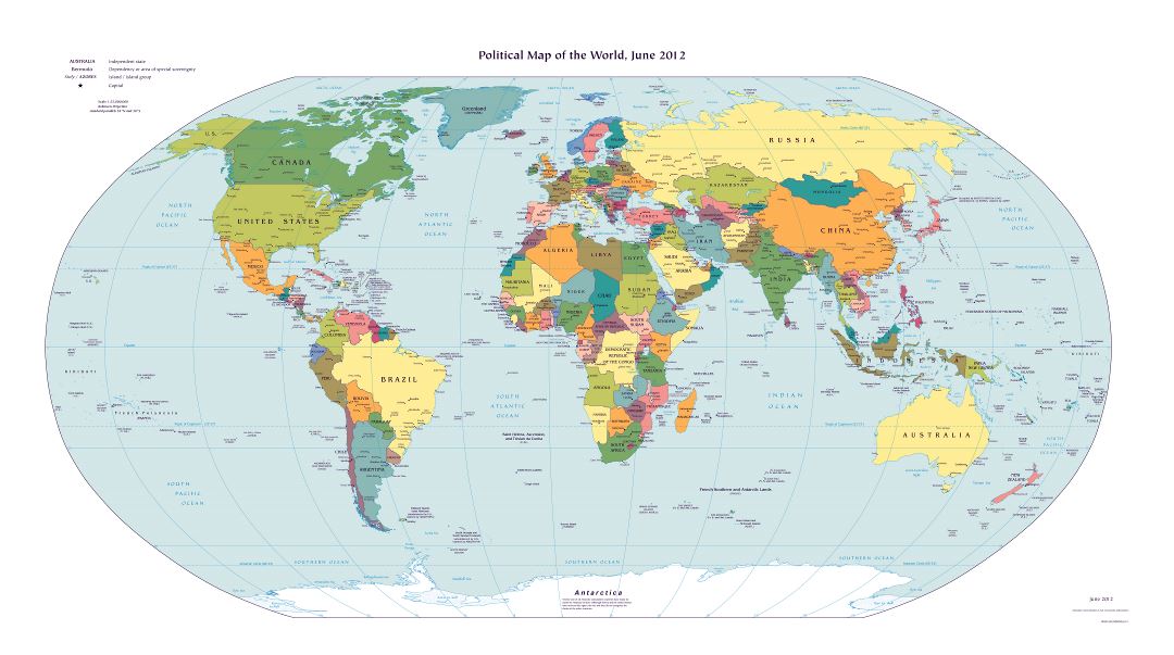 Gran escala detallada mapa político del mundo - 2012