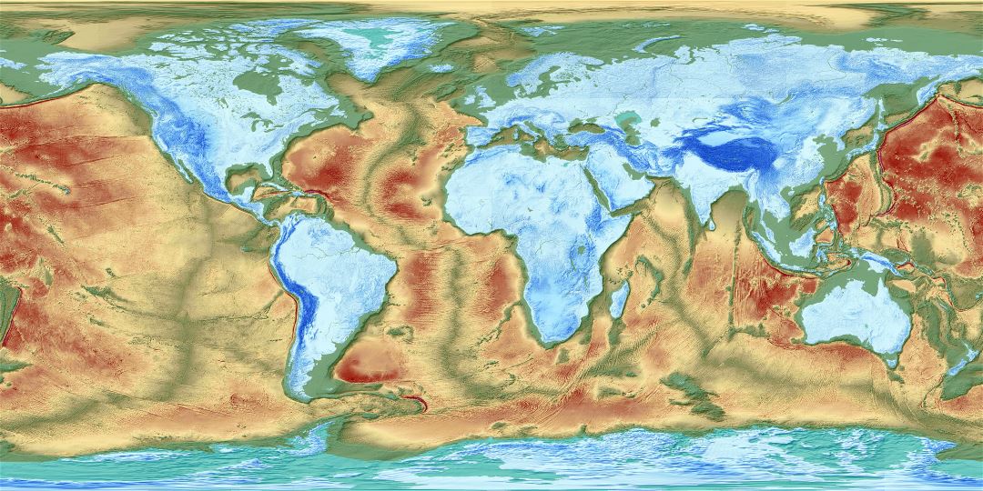 Gran mapa detallado de la superficie fracturada de la Tierra