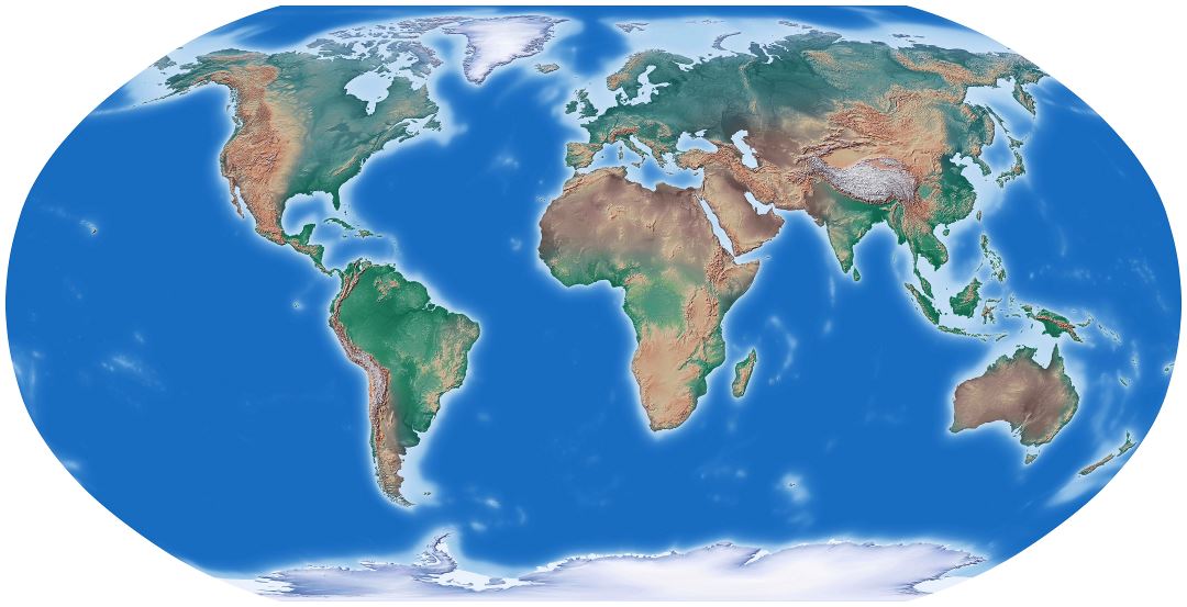 Gran mapa en relieve detallada del mundo
