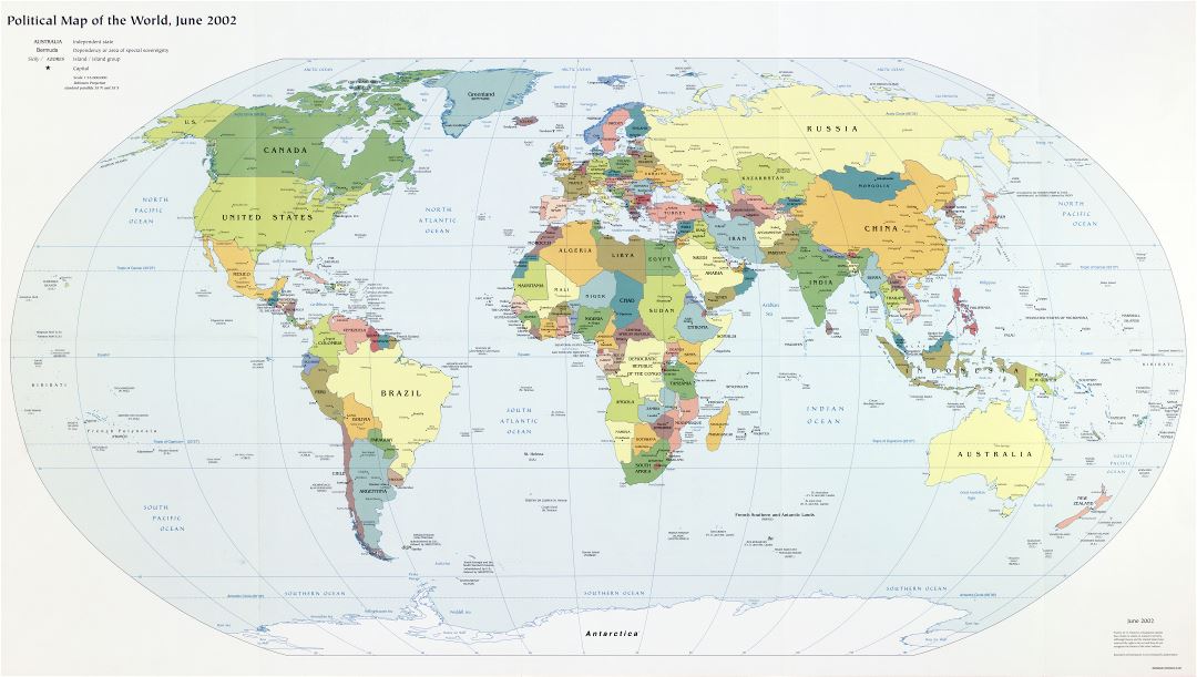 Mapa a gran escala política del mundo con las principales ciudades y capitales - 2002