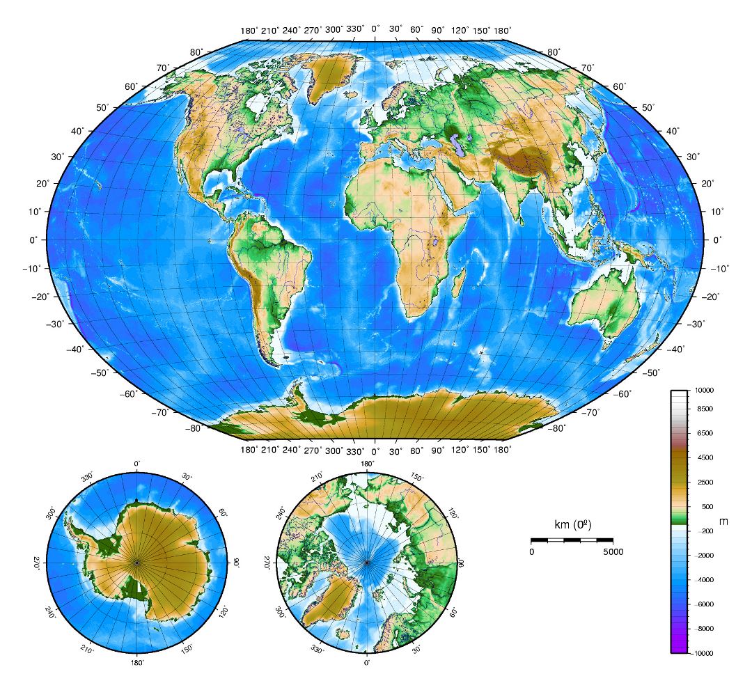 Mapa físico detallado grande del mundo