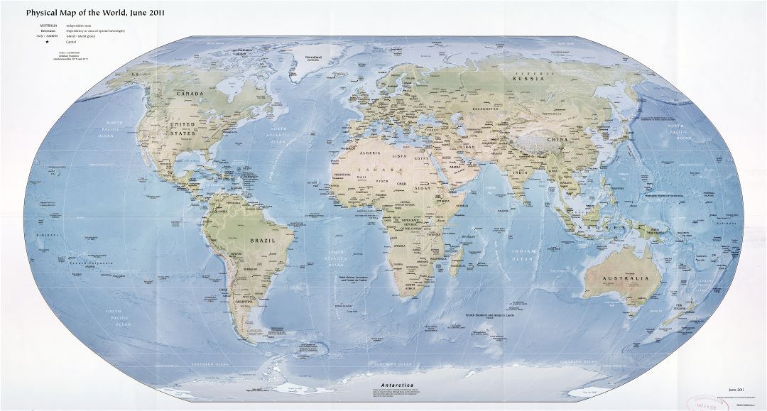 Mapa físico y político detallada a gran escala del mundo - 2011