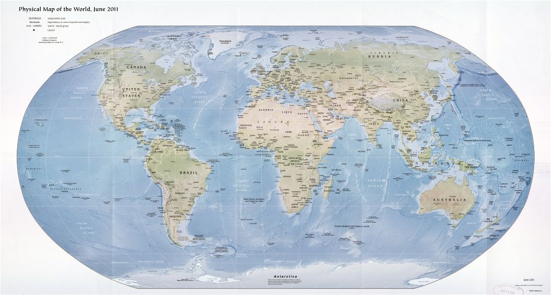Mapa físico y político detallada a gran escala del mundo - 2011