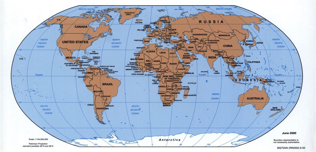 Mapa grande política detallada del Mundo - 2000
