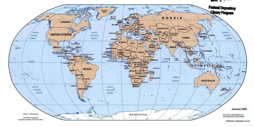 Mapa grande política detallada del Mundo - 2001