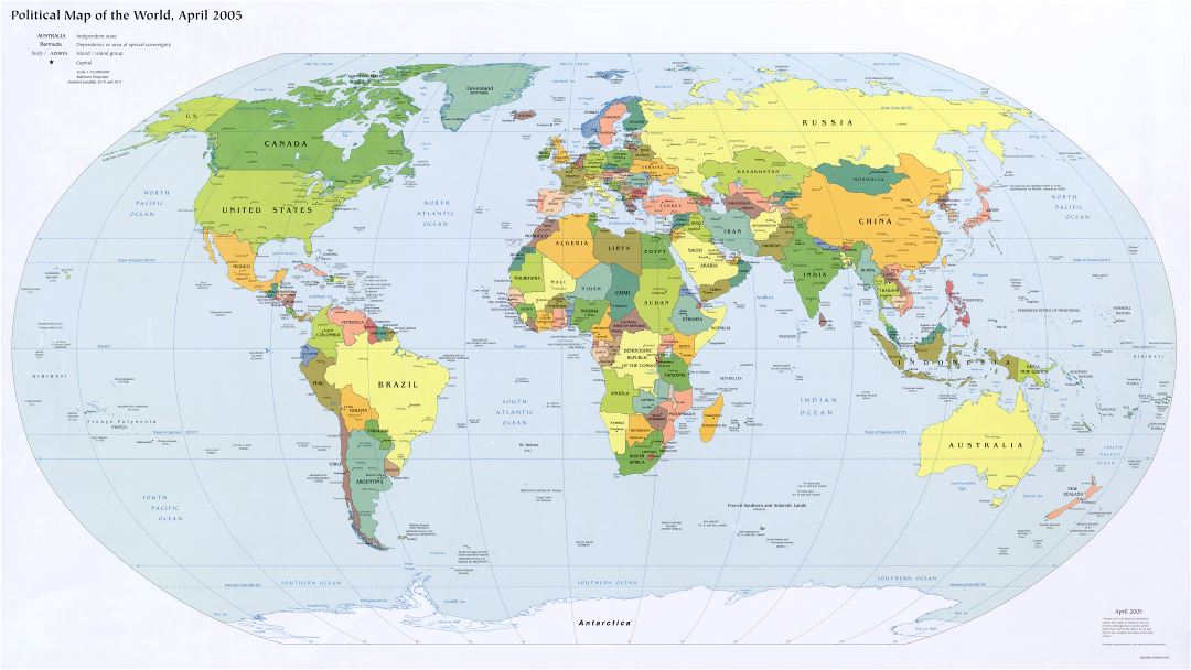 Mapa grande política detallado del mundo con las capitales y principales ciudades - 2005