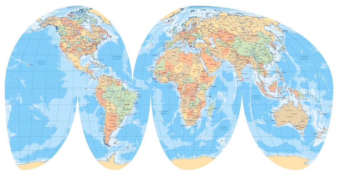 Mapa grande política detallado del mundo en la Corte de