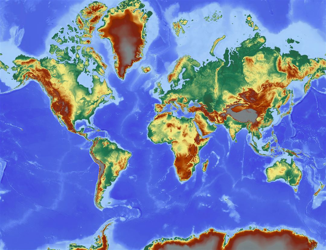 Mapa grande topográfico detallado Mundial