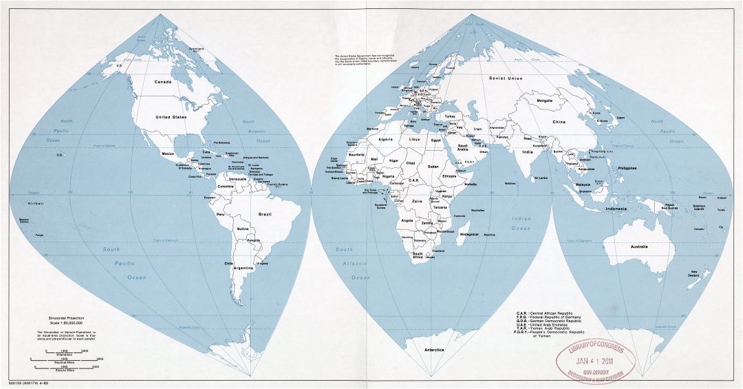 Mapa político a gran escala del mundo - 1983