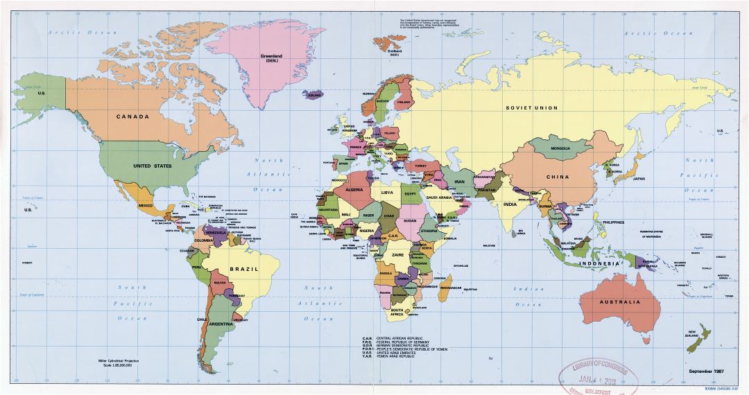 Mapa político a gran escala del mundo - 1987