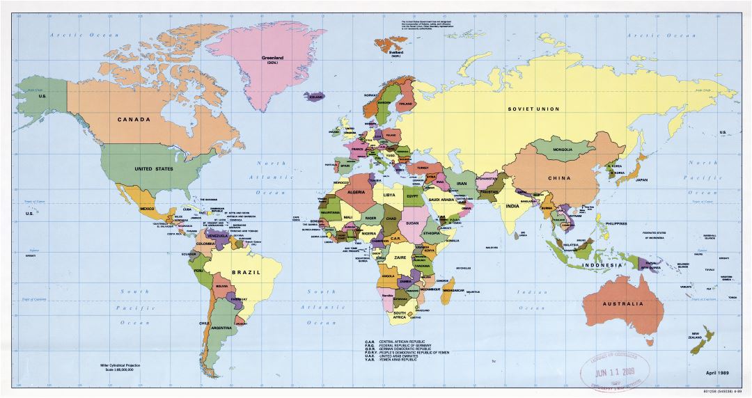 Mapa político a gran escala del mundo - 1989