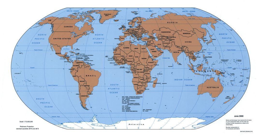 Mapa político a gran escala del mundo - 2000