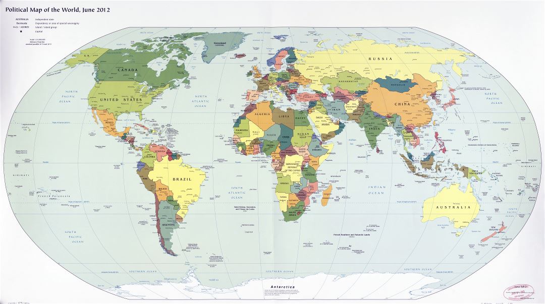 Mapa político a gran escala del mundo - 2012