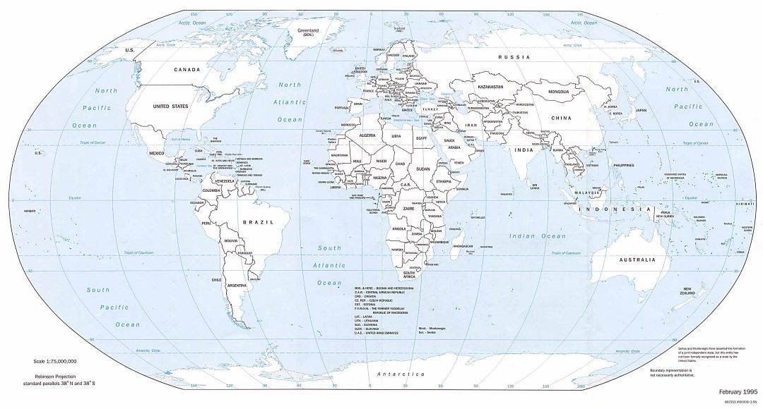 Mapa político grande del mundo - 1995