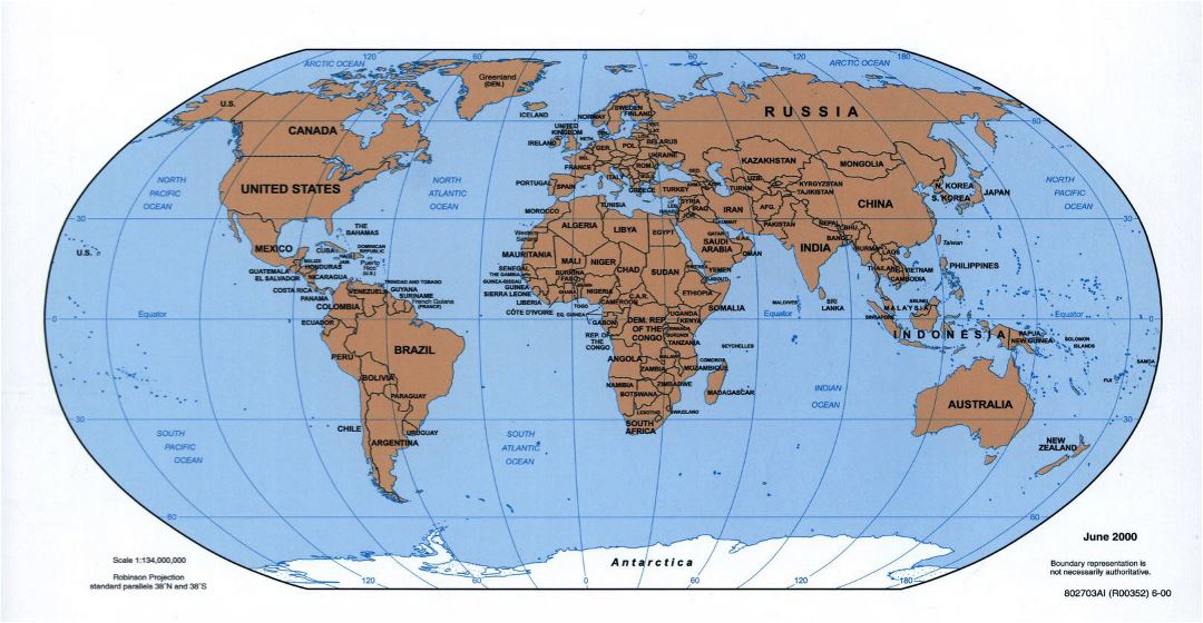 Mapa político grande del mundo - 2000
