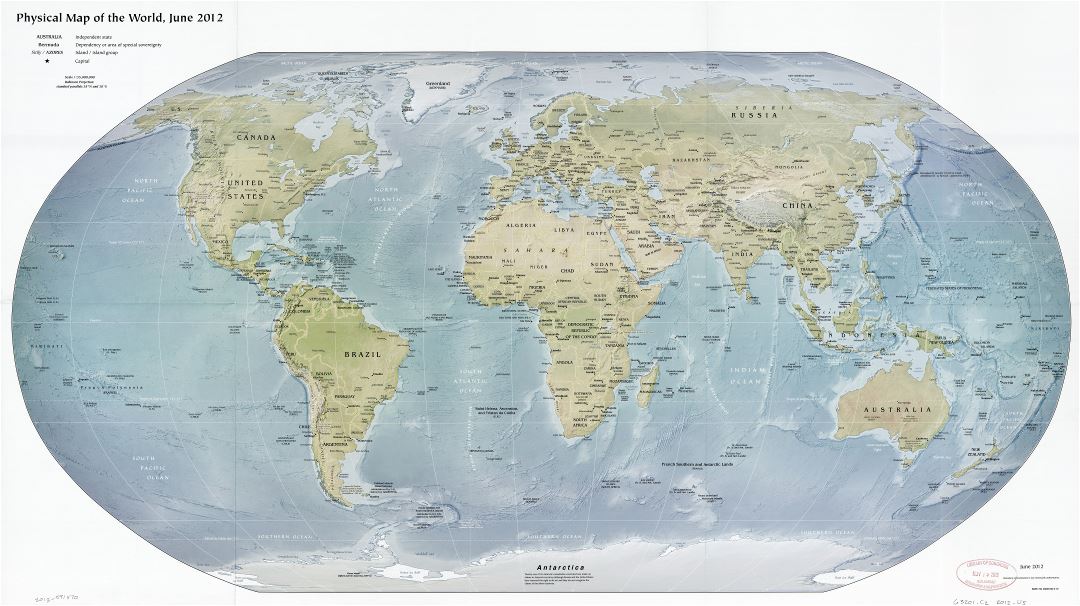 Mapa político y físico a gran escala del mundo - 2012