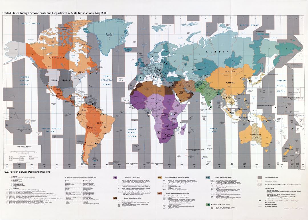 Mapa detallado a gran escala de los puestos de servicio exterior de Estados Unidos y el Departamento de Estado jurisdicciones - 2003