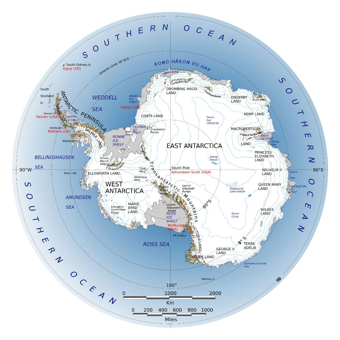 Mapa grande de la Antártida