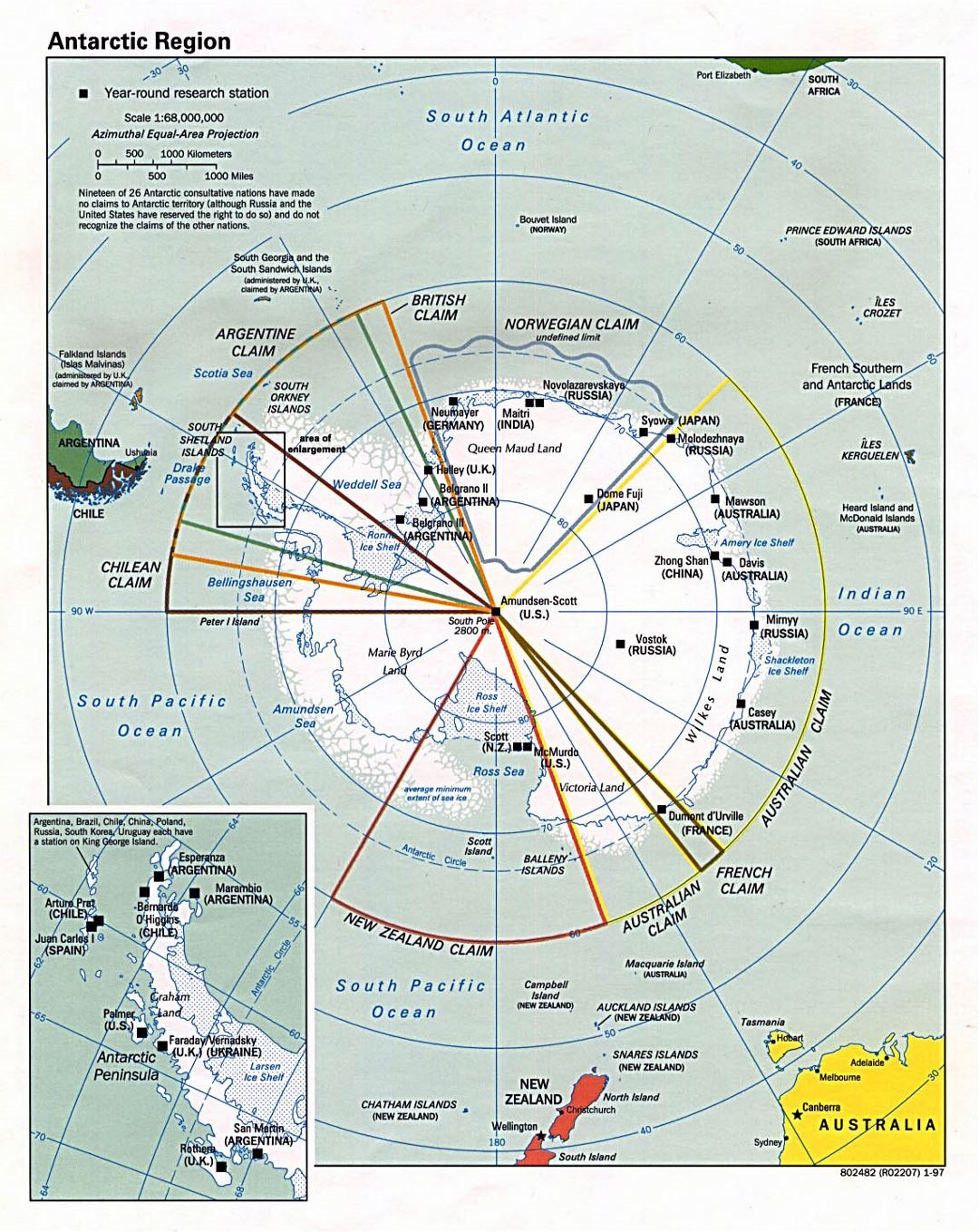Mapa grande de la Región Antártica - 1997