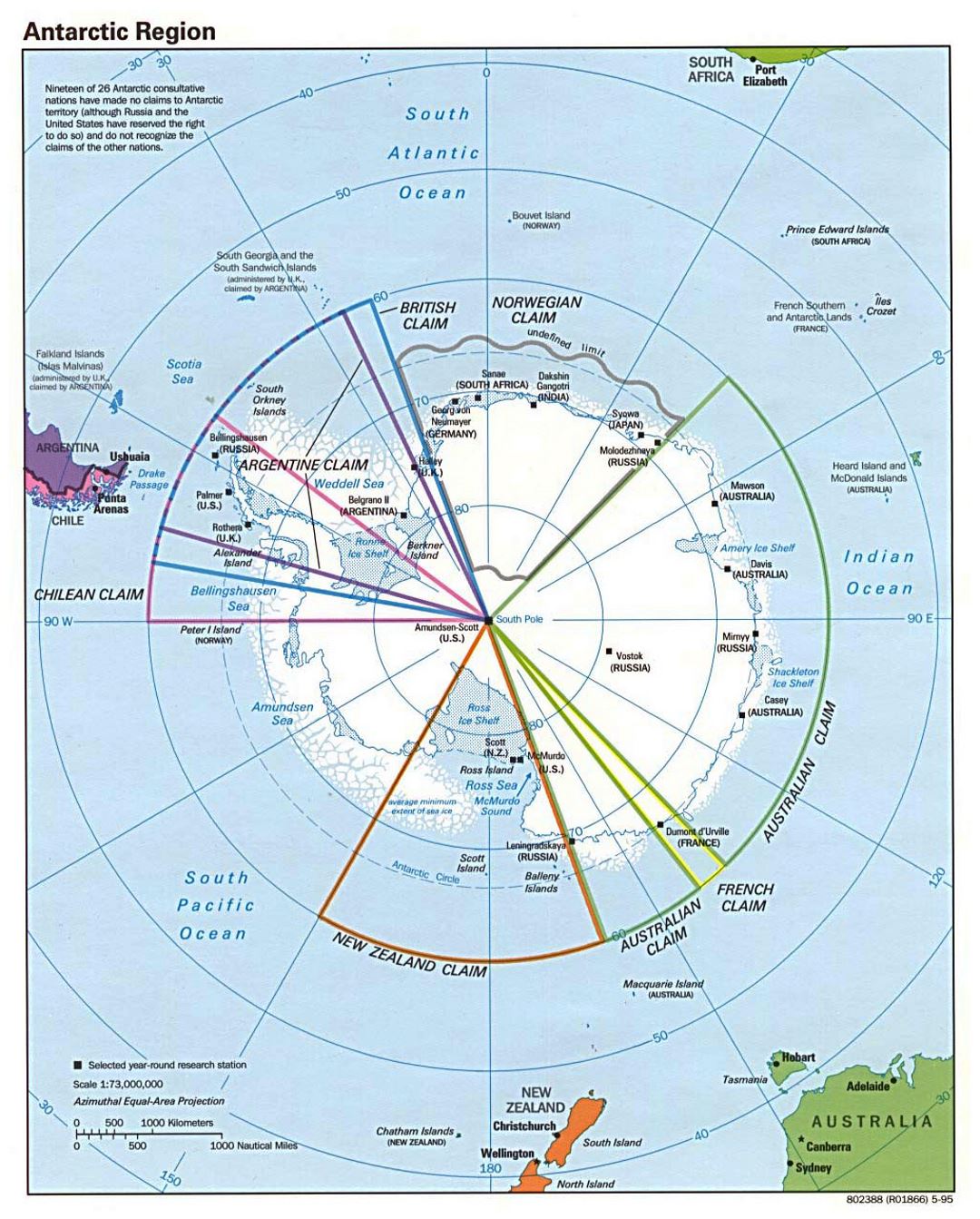 Mapa grande política Región de la Antártida - 1995