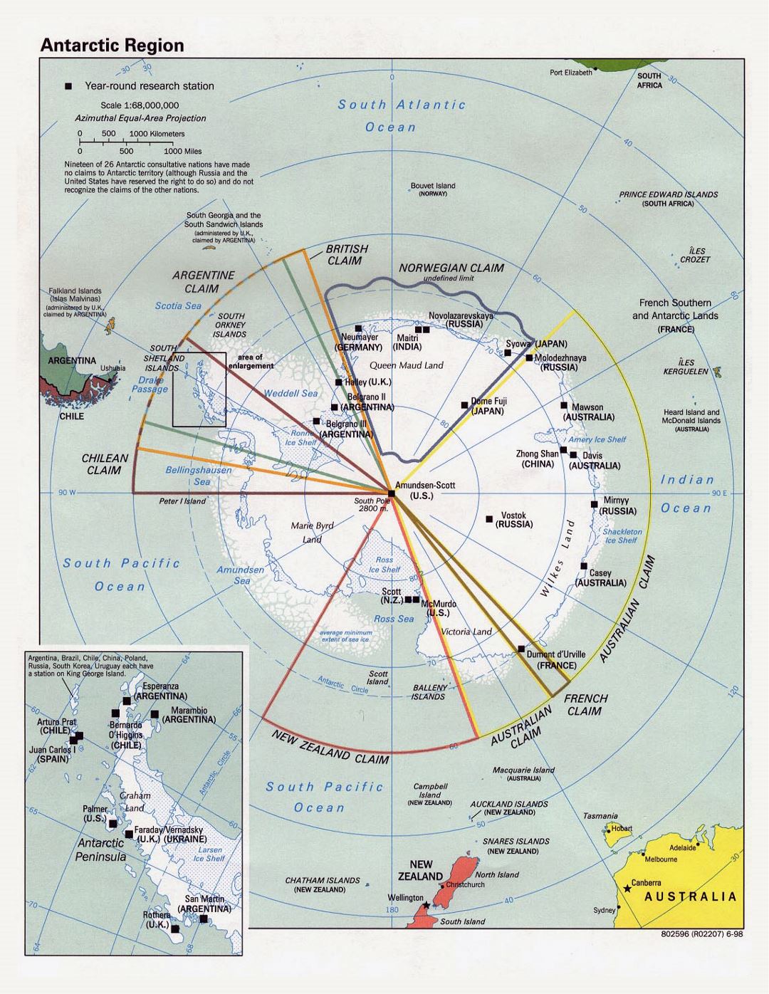 Mapa político de la Región Antártica grande - 1998