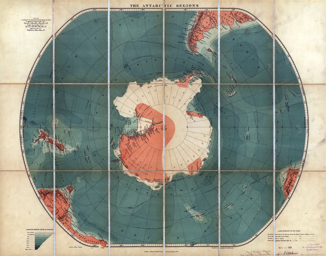 Viejo mapa a gran escala de las regiones antárticas - 19xx